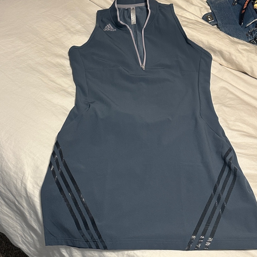 Adidas Charcoal Sleeveless Dress with Stripes